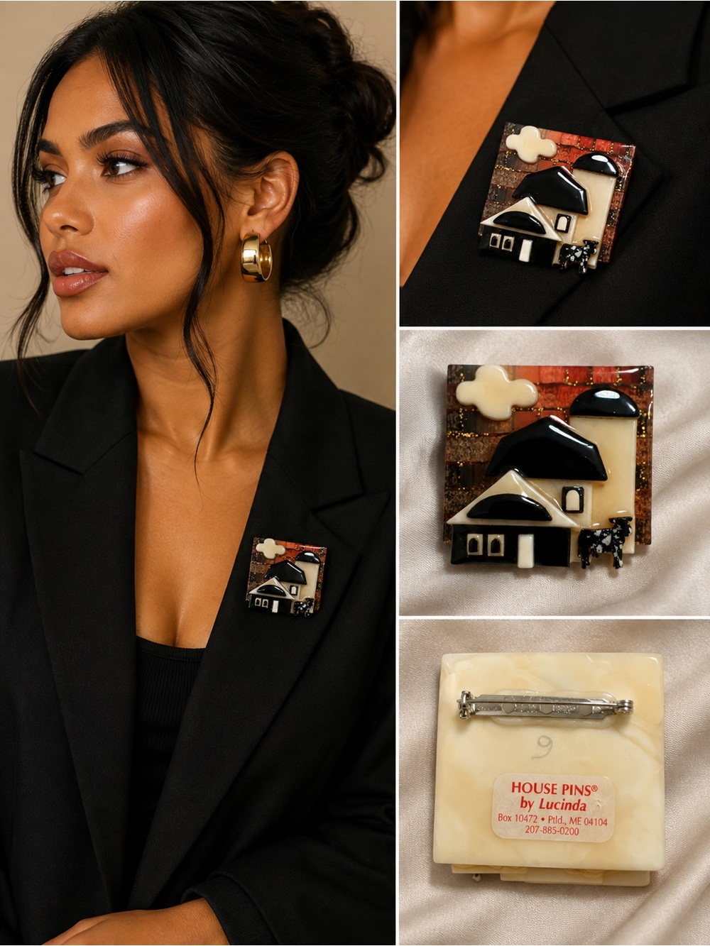 ‼️✨ Vintage Lucinda Yates House Pins Wearable Art Brooch✨‼️